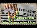 Diseño de Uñas  Verde neon con Animal Print