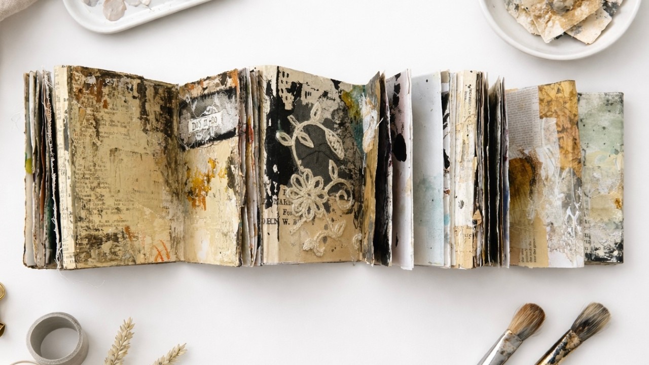 Как я создала свою книгу художника в технике смешанной техники, выполненную в виде гармошки, для ...