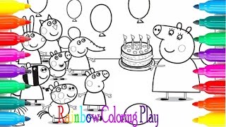 Peppa Pig Coloring Book Pages for Kids with Colored Markers Peppa's birthday  #98 screenshot 3