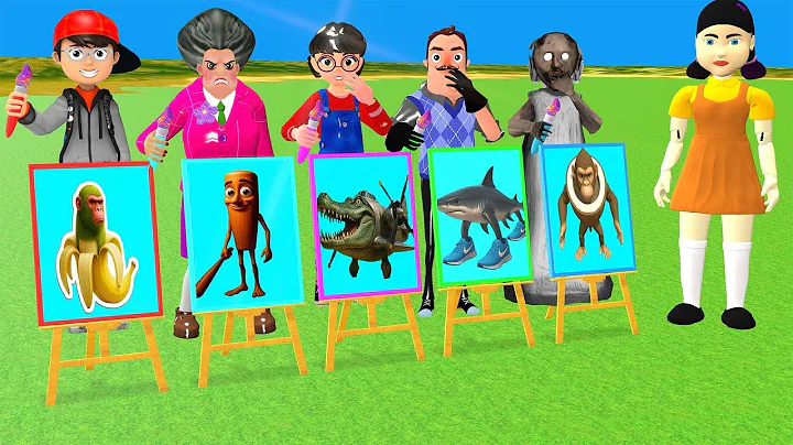 Scary Teacher 3D vs Squid Game Draw Complete Picture into Italian Brainrot Challenge