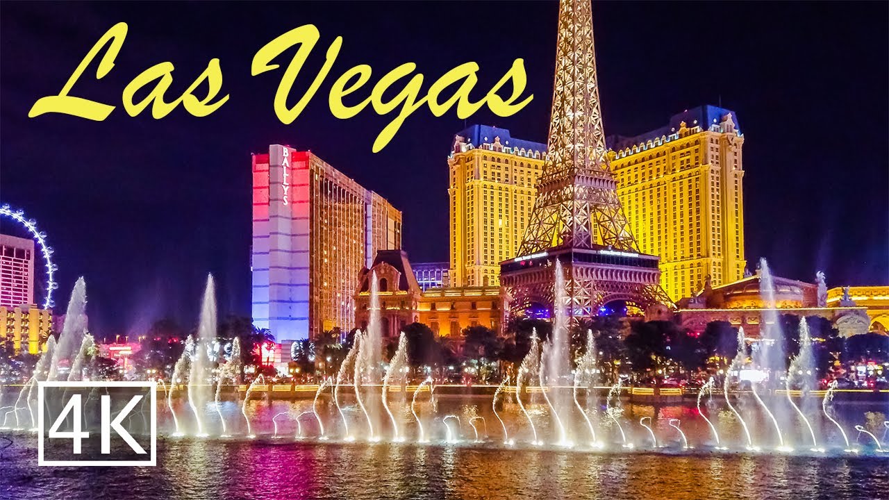 [4K] Fountains of Bellagio in Las Vegas at night