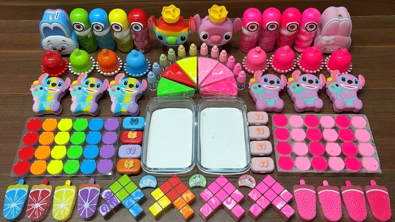 RAINBOW vs PINK STITCH I Mixing random into Glossy Slime I Relax with videos💕