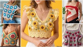Beautiful crochet multicoloured long top/tunic top design ideas