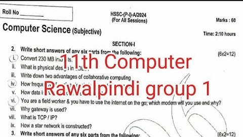 11th class computer Rawalpindi group 1 paper 2024 | 1st year computer first time paper 2024