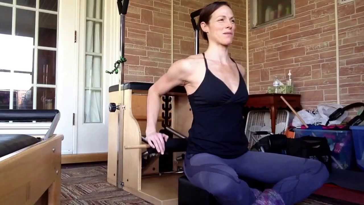 Pilates Chair Exercises: Shrugs & Dips, Kneeling Mermaid with Single Arm Press