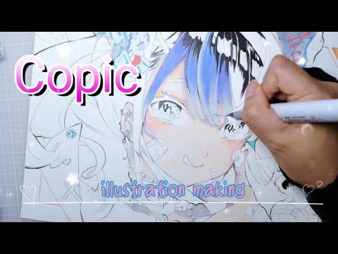 手描き【コピック メイキング】A4サイズイラストの色塗り - YouTube