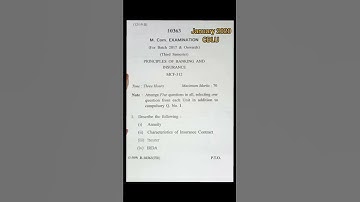 jan 2020 | Principles Of Banking and Insurance | M.Com 3rd Semester Finance | CDLU | question paper