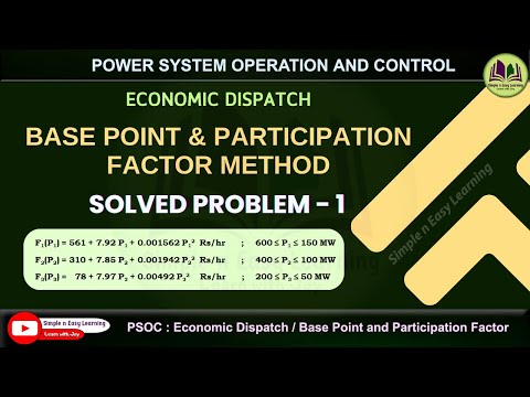 Base point and participation factor | Solved Problem - 1 | Economic dispatch | PSOC