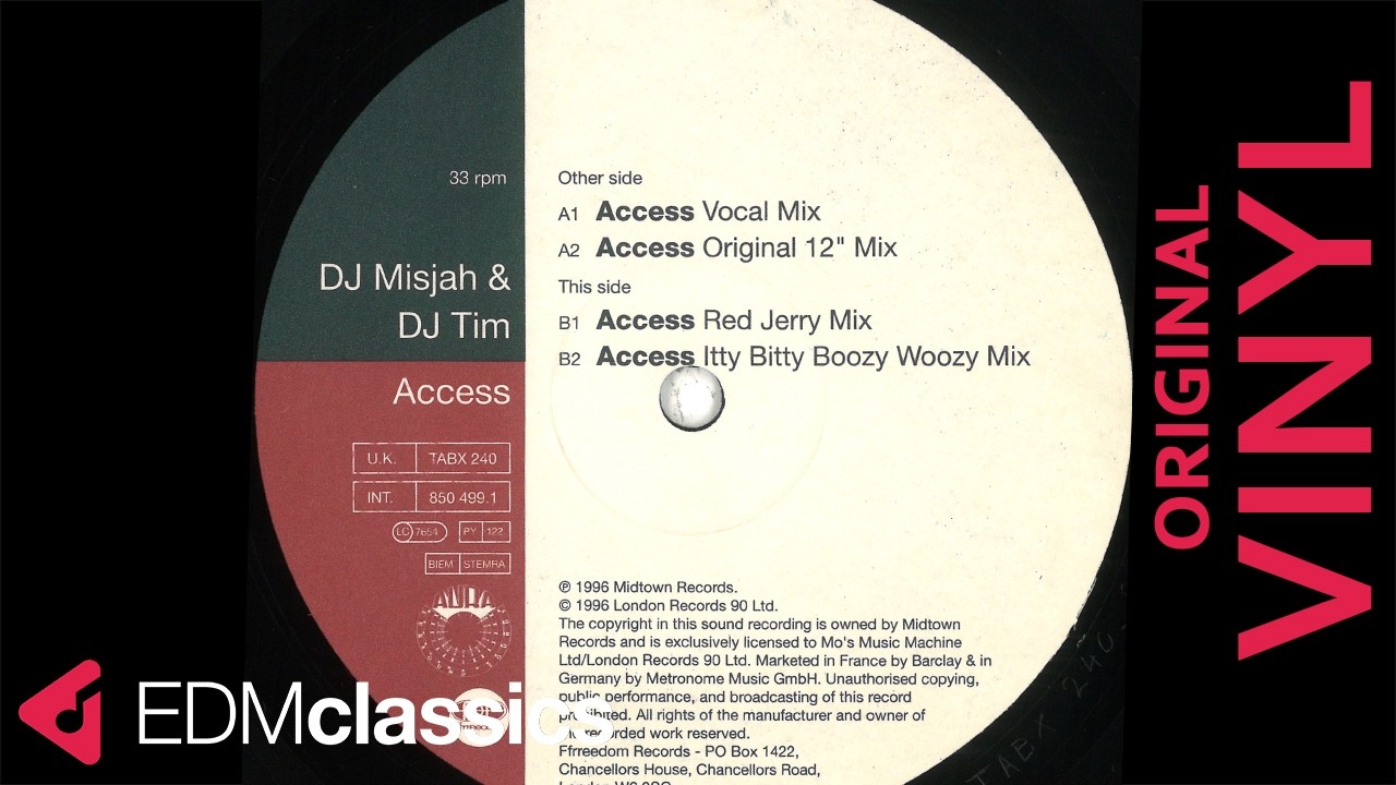 ミュージック access DJ Misjah & DJ Tim - Access (Vocal Mix) (1996) - VINYL - YouTube