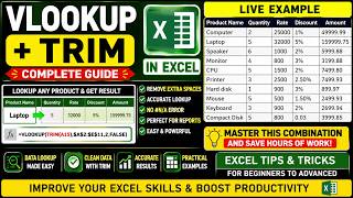 VLOOKUP + TRIM in Excel | Fix #N/A Errors Easily | Advanced Excel Tutorial Hindi 2026 | Trim Formula