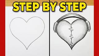 🎵How to Draw Heart Beats Shading Easy||Step-by-Step Aesthetic Pencil Drawing Tutorial||Heart drawing
