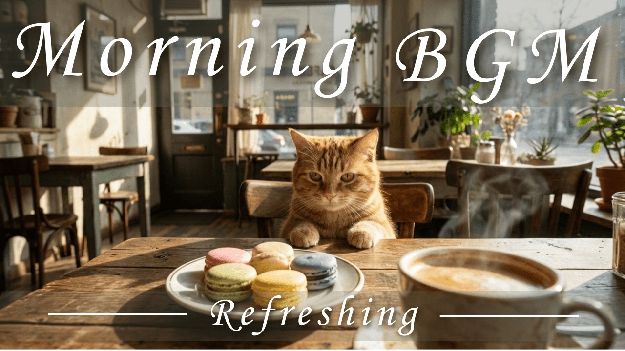 2-Hour Refreshing Morning BGM ☀️ Happy Paris Cafe Music & Cat | 朝のBGM