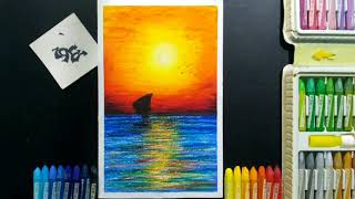 Oil pastel easy drawing of seascape sunset | for students and beginners