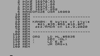 KAN0N: 5 bytes of style — ded^RMDA (tiny intro for ZX Spectrum)