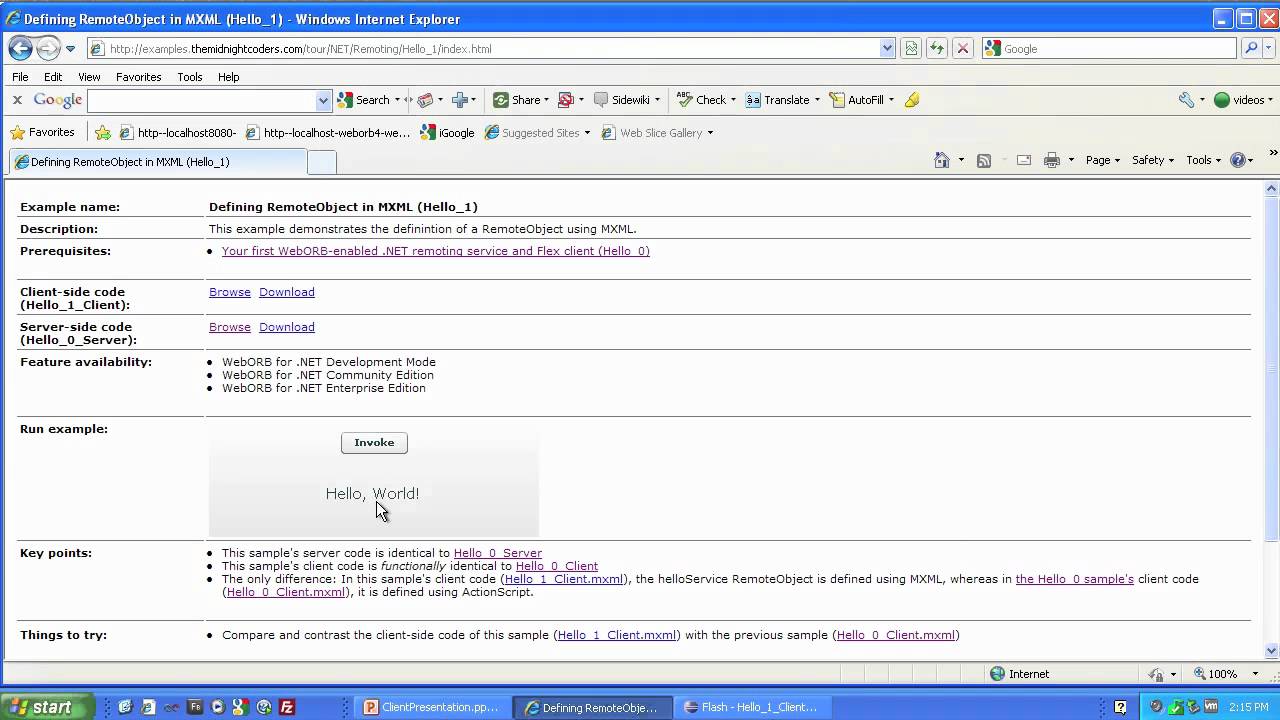 Defining RemoteObject using MXML (Hello_1)