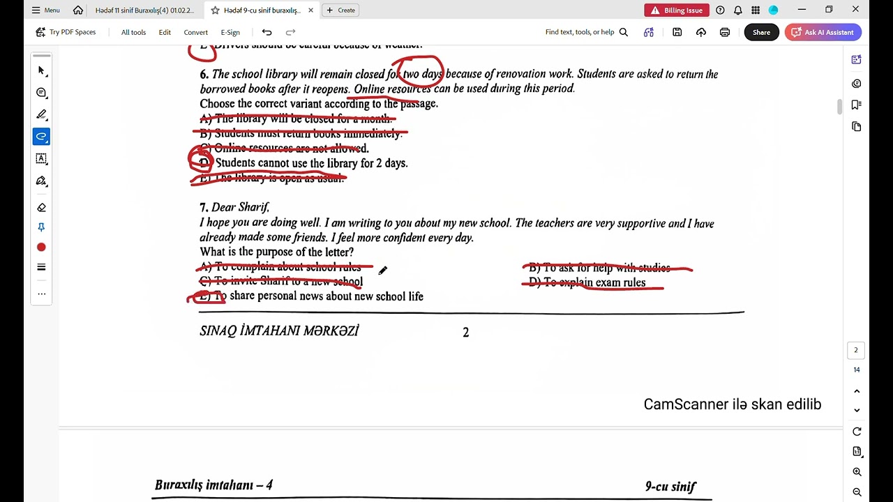 Hədəf buraxılış sınaq 4 9-cu sinif 01.02.2026
