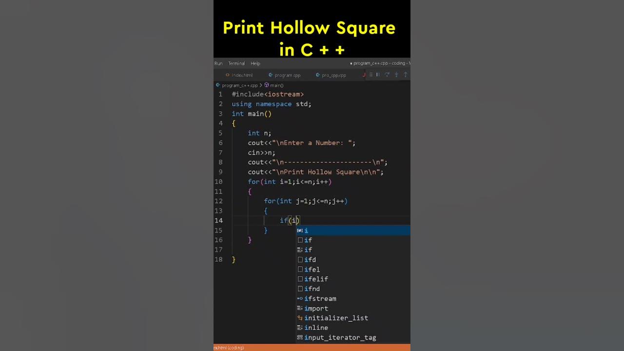 Print Hollow Square Pattern in C++ #shorts #youtubeshorts #coding # ...