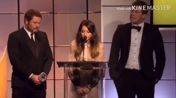 Audrey plaza thanks the dark lord for the success of parks and recreations
