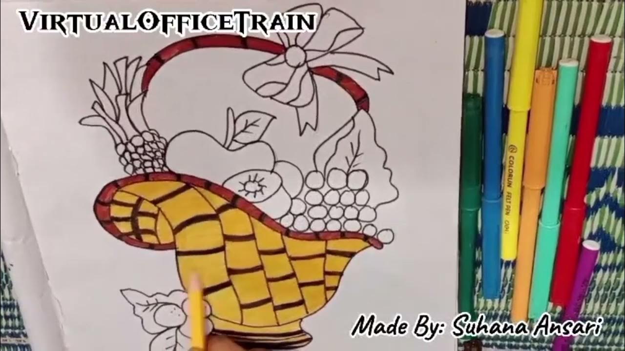 How to Make Fruit Basket Drawing with Colour drawing YouTube
