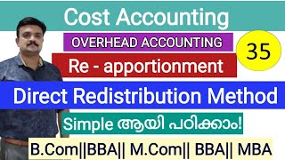 Overhead/Secondary Distribution (Reapportionment of Overheads)/Direct Redistribution Method