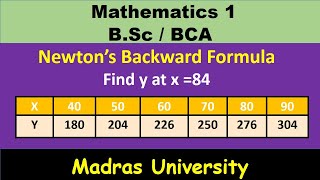 Newton's Backward Difference problem - 1 | Mathematics 1 | Madras University