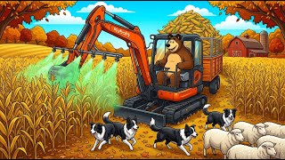 Farm Work: Mishka Bear Drives Kubota Excavator in Corn Field 🌽🚜 | Real Construction Animation