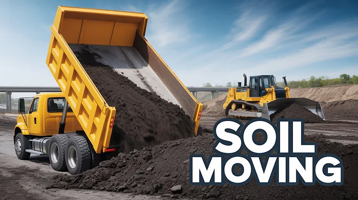 New Project Dump Truck Moving Land filling Nearby Highway Road Pours Soil Bulldozer Pushing  EP175