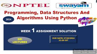 💥WEEK 1💥🔥100%🔥PROGRAMMING, DATA STRUCTURES AND ALGORITHMS USING PYTHON  ASSIGNMENT ANSWERS🔥🔥
