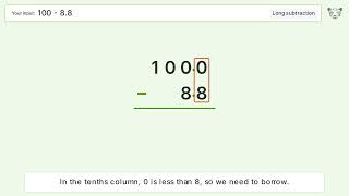 Long Subtraction Problem 100-8.8: Step-by-Step Video Solution