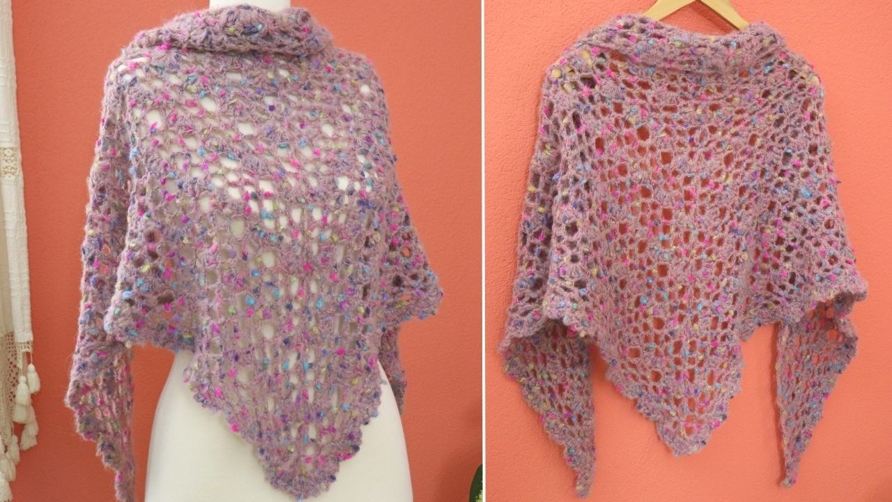 Урок по вязанию крючком треугольной шали, подходящий для начинающих.