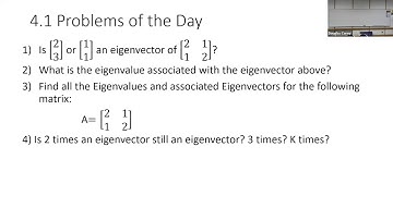 Math 213 Class Video W21 4.1 Eigenvalues/vectors 030821