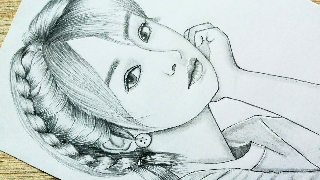 beautiful girl drawing easy || girl hold a hand on chin drawing || korean girl drawing