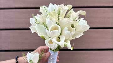 HƯỚNG DẪN LÀM BÓ HOA CƯỚI CALLALILY MIX TULIP TRẮNG #hoacuoi #tulip #callalily #hoacodau