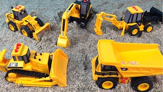 CAT Construction Mini Mighty Machines Excavator Bulldozer Dump Truck at Sand Job Site