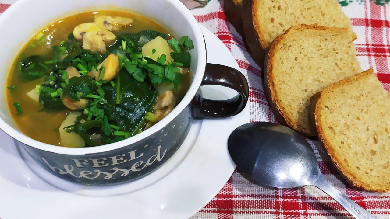 Անմահական, երիտասարդացնող ապուր սպանախով, սնկով, քինուայով/Вкуснейший омолаживаюший супчик с грибами