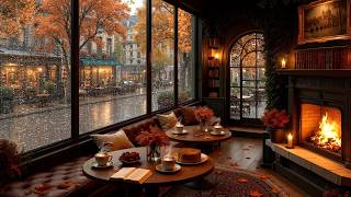 🍂 Charming Fall Coffee House ☔ Smooth Jazz Piano and Rain Ambience for Calm & Relaxation