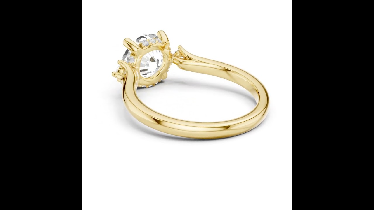 Round Cut Three-Stone Ring with Hidden Halo & Cathedral Shank