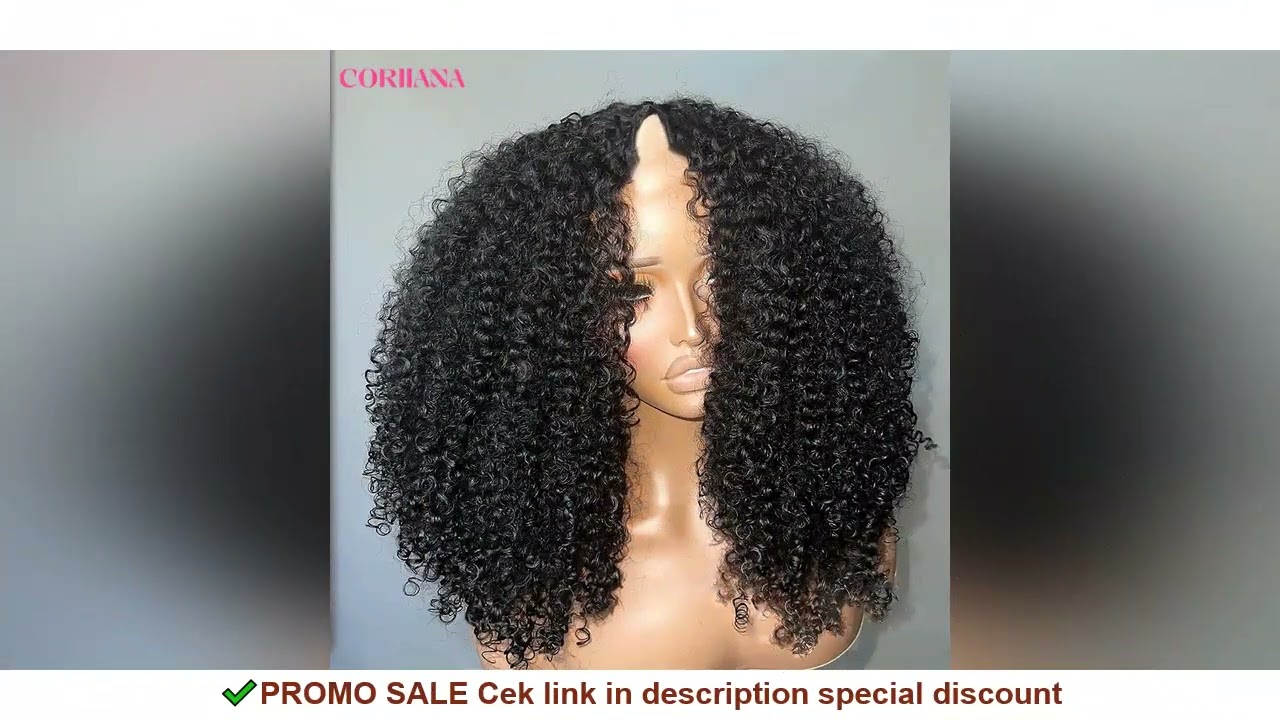 250% Kinky Curly V Part Wig Human Hair No Leave Out Upgrade Deep Wave Curly V Shape Wig No Glue Clip