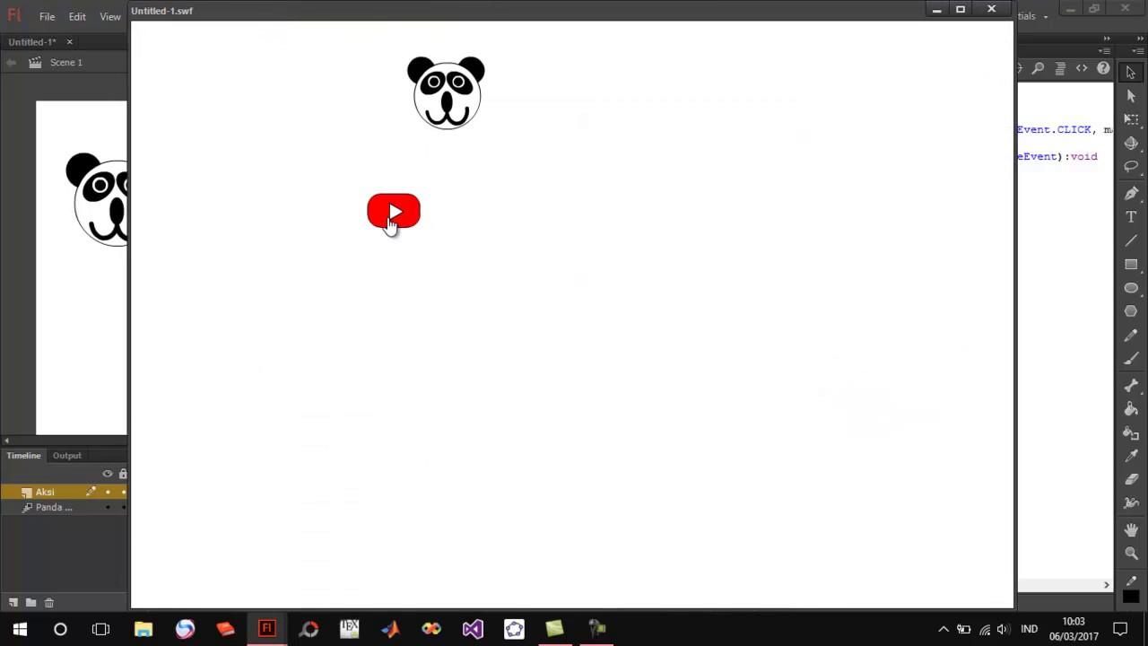 Membuat action script adobe flash professional - YouTube