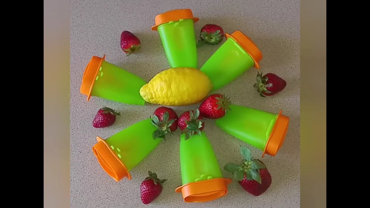 Ghiaccioli alle fragole con Formelle Lollipop, Moschettiere Chef, Poldo Braccia di Ferro Tupperware