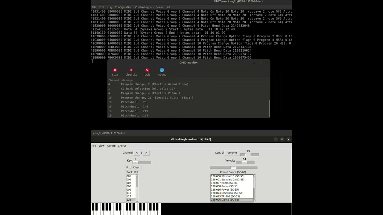 Linux MIDI 1 legacy to UMP MIDI2 Sysex and CC