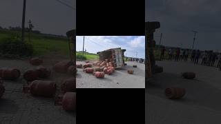 LPG Cylinder Truck Accident Today | Gas Cylinders Scattered on the Road #roadsafety #trainvideo
