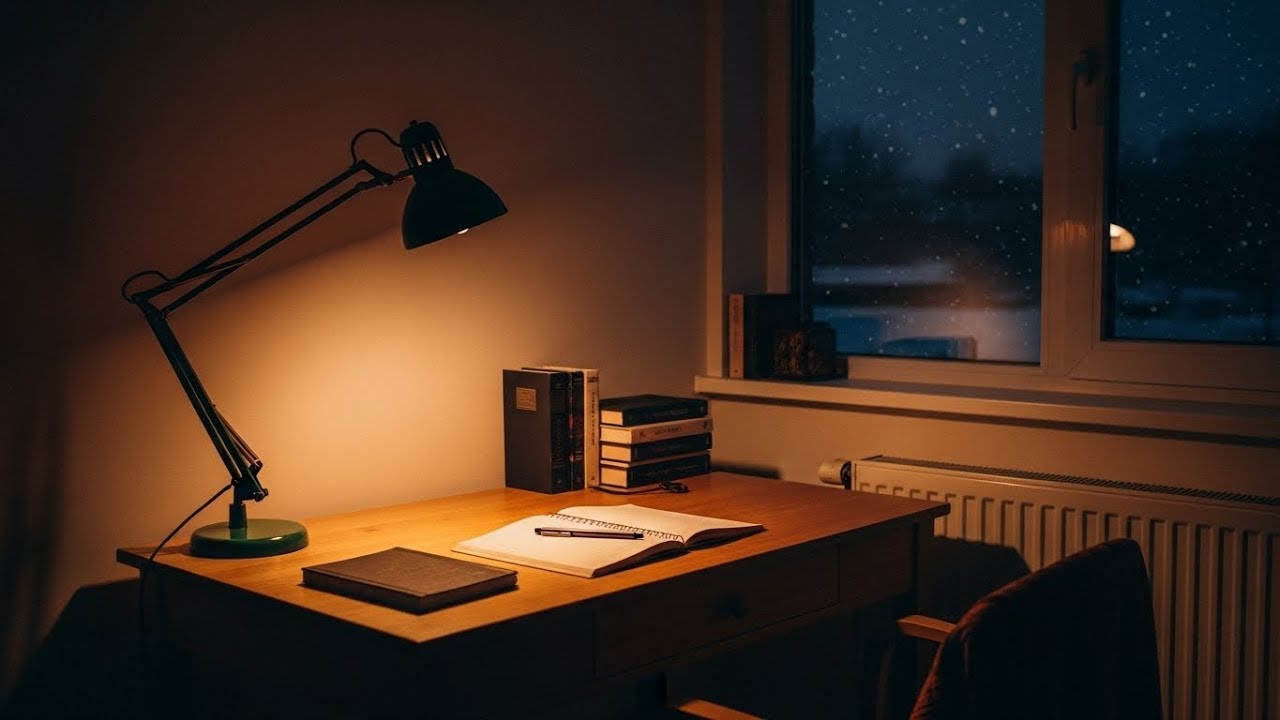 Cozy Study Room ❄️ Soft Lights & Snow Outside | 60 Minutes for Deep Focus