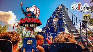 2023 Superman The Ride Roller Coaster On Ride Back Seat 4K POV Six Flags New England