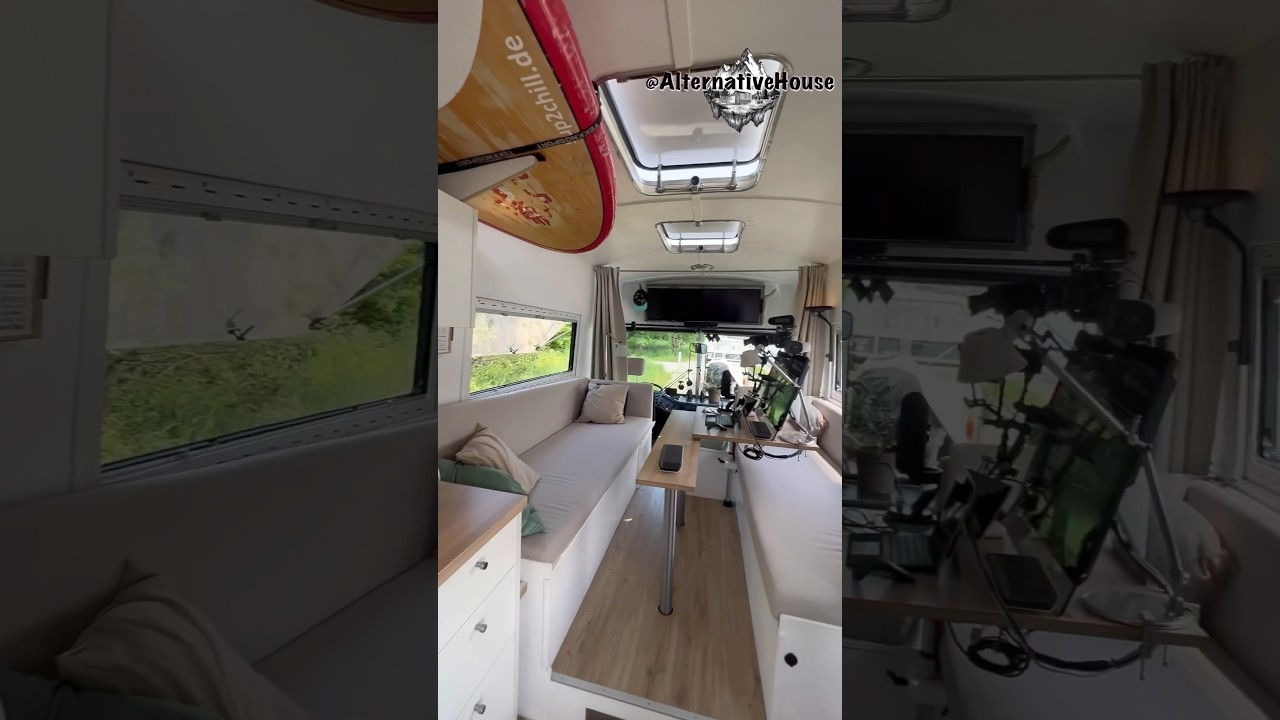 Bus converted into mobile office/house on wheels