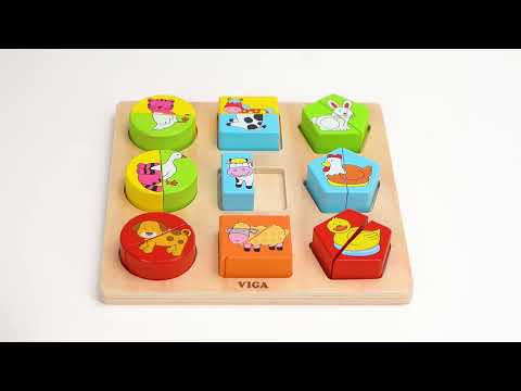 Дерев'яний пазл-сортер Viga Toys Фігури і звірята (59585), видео 1