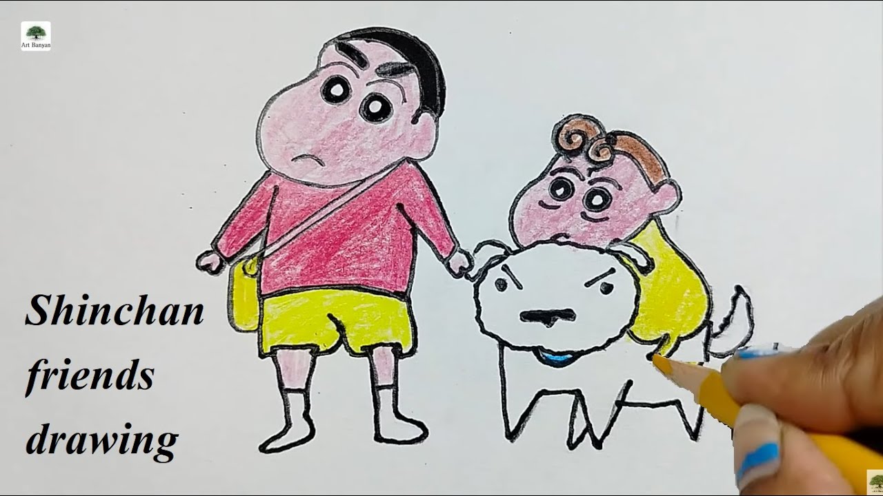 Easy and cute shinchan and his friends drawing | Shinchan friends drawing | Shinchan drawing