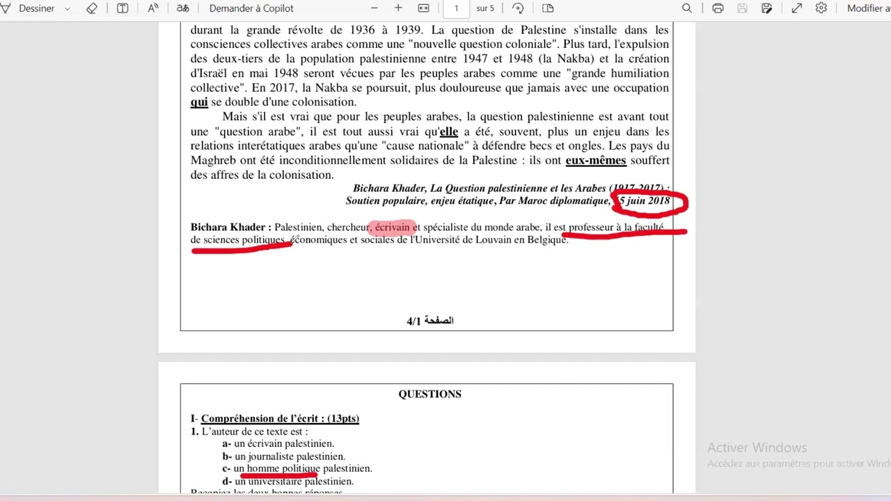 bac 2025 : حل موضوع مقترح la question palestinienne + تعلم منهجية الاجابة