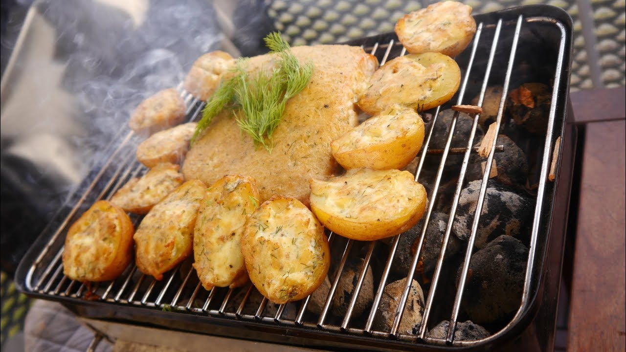Lachs mit Zitronenkruste  und geräucherten Kartoffeln vom Weber Go Anywehr Grill