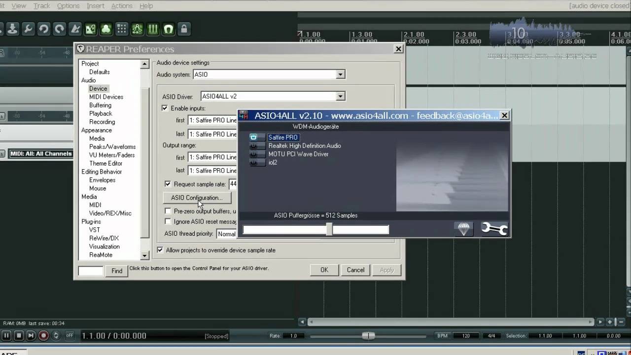 Reaper und Linuxsampler Teil 10 - Latenz, Asio4all, www.Fiedler-Audio.de Tutorium / Tutorial